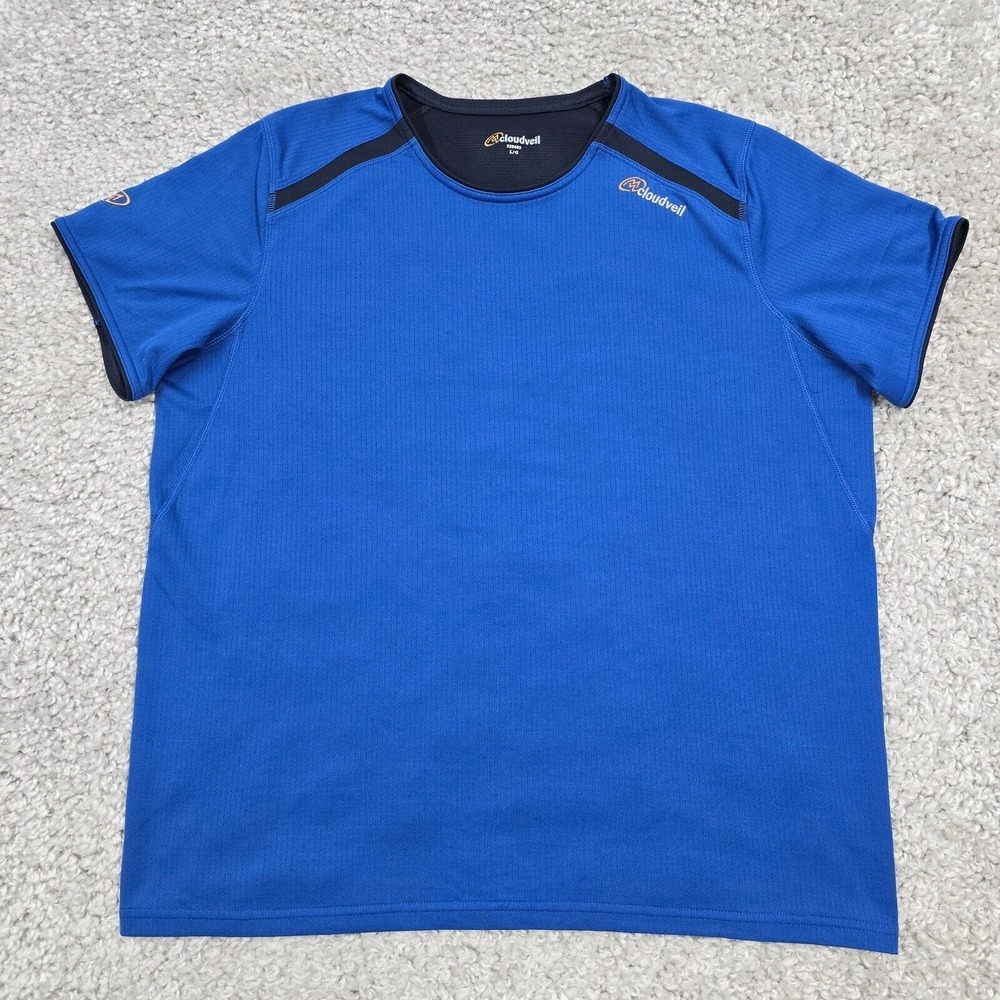 Cloudveil Performance Shirt Mens Large Blue Coolmax Short Sleeve Hiking Gorpcore